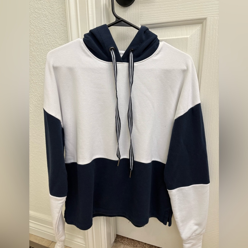 Evereve | Navy and White Colorblock Hooded Sweatshirt